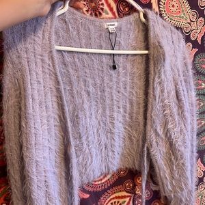 garage fuzzy soft long sleeve tie front sweater